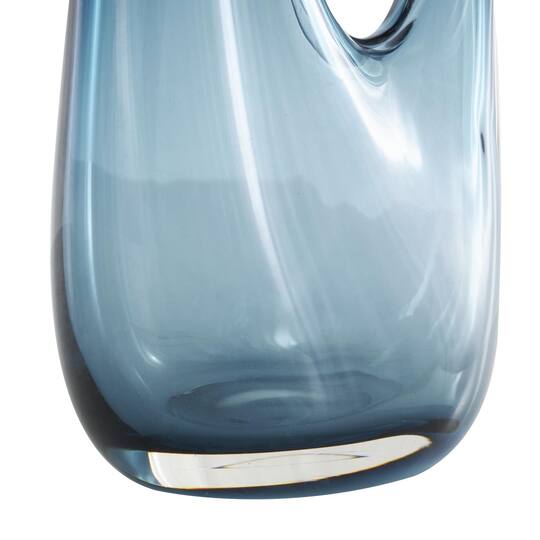 Blue Abstract Glass Vase with Cutout Handle & Elongated Opening